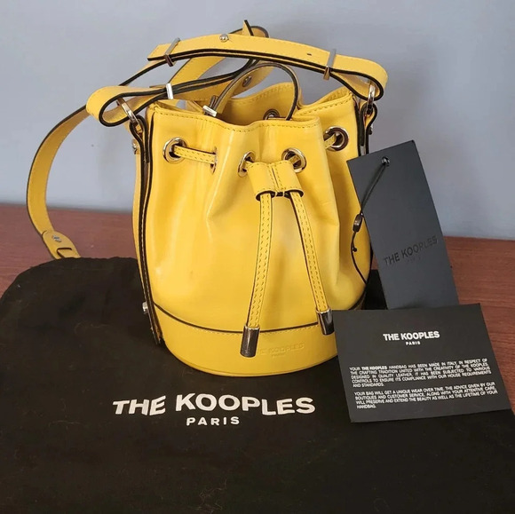 The Kooples Small Tina Leather Yellow Bucket Crossbody Handbag - Picture 1 of 14